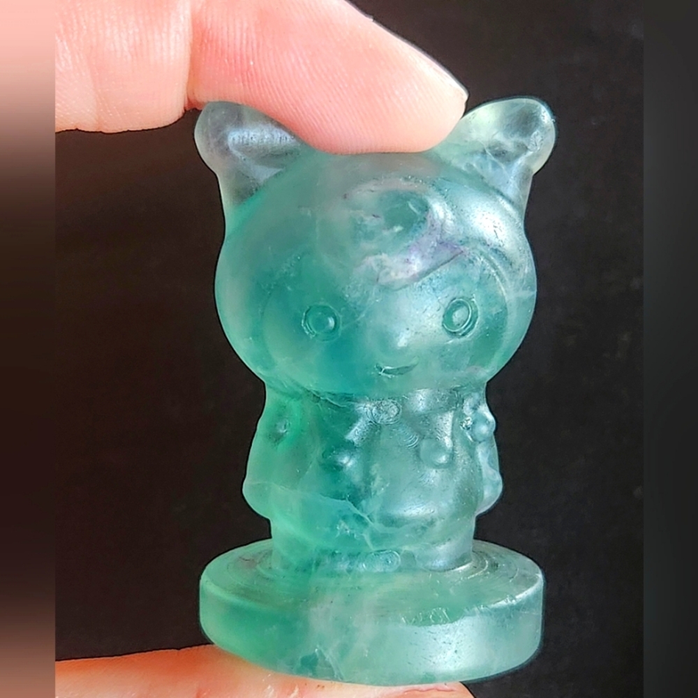 Green Fluorite Kuromi Crystal Carving. Hello Kitty Sanrio Kuku Crystals